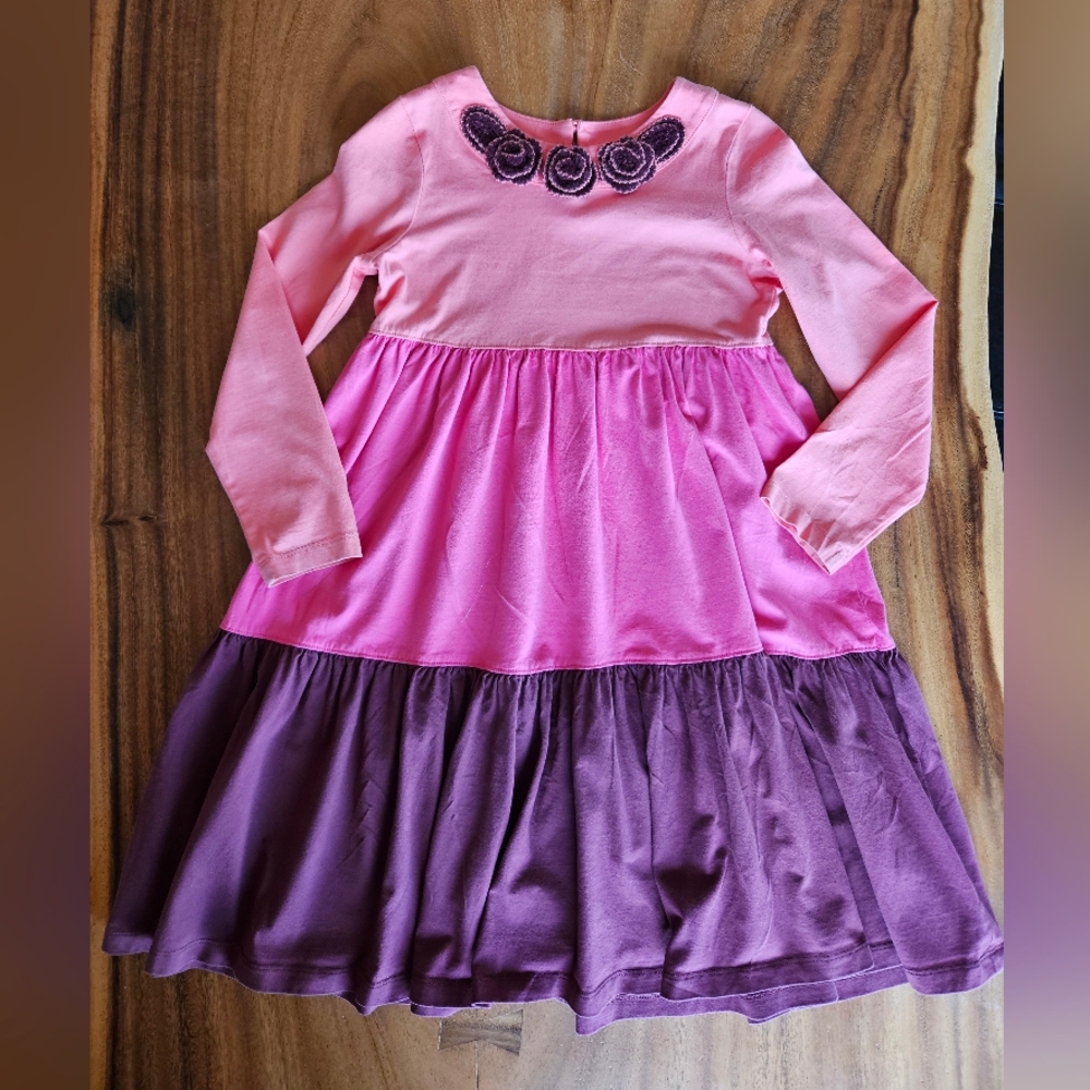 Hanna Andersson Dress Size 8 Long Sleeve Dress Pink and Purple Tiered Dress